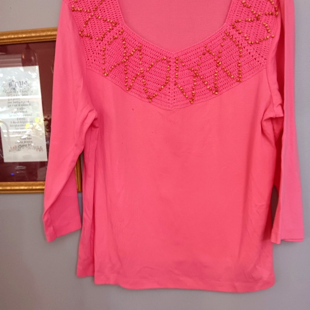 Patchington Pink Embellished 3/4 Sleeve Blouse Size XL NWOT